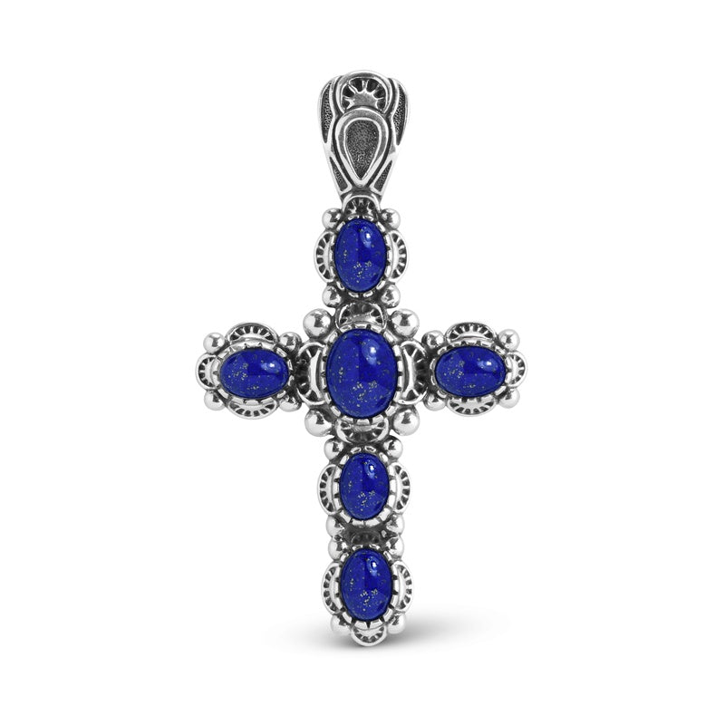 Sterling Silver Blue Lapis Cross Pendant Enhancer