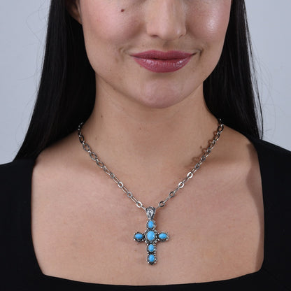 Sterling Silver Blue Turquoise Gemstone Cross Pendant Enhancer