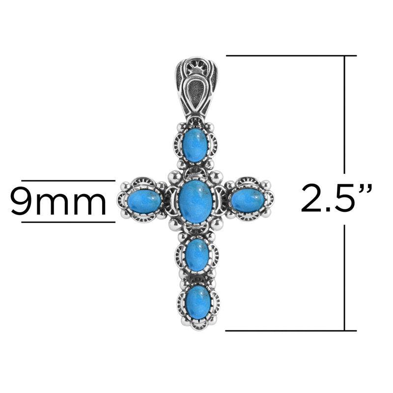 Sterling Silver Blue Turquoise Gemstone Cross Pendant Enhancer