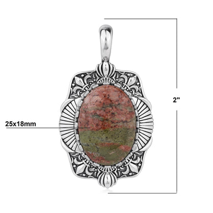Sterling Silver Unakite Oval Pendant Enhancer