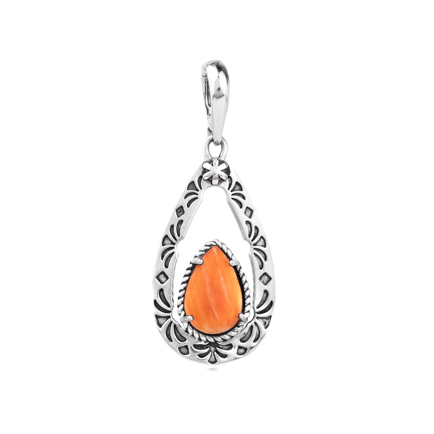 EXCLUSIVELY OURS! Sterling Silver Orange Spiny Oyster Pear Open Teardrop Pendant Enhancer