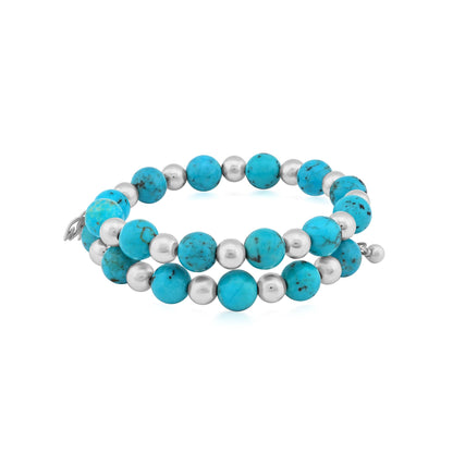 Sterling Silver Kingman Turquoise Bead Coil Bracelet, Sizes Small to Large