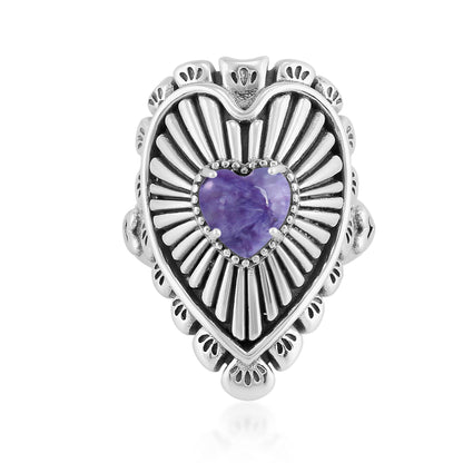 EXCLUSIVELY OURS! Sterling Silver Charoite Bold Heart Ring, Sizes 5 to 10