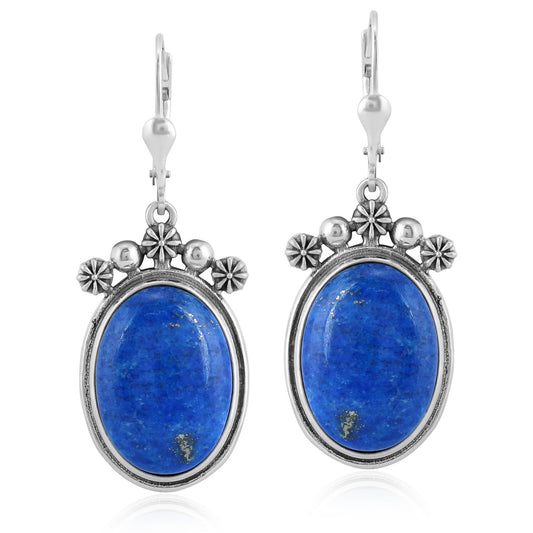 Sterling Silver Lapis Oval-Cut Dangle Earrings