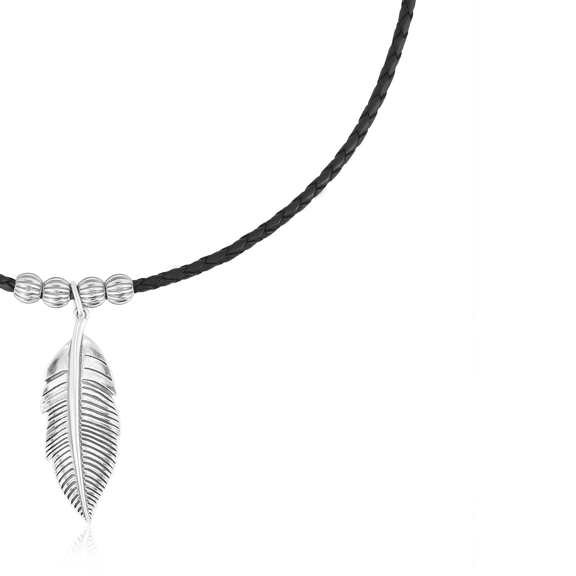 Sterling Silver Navy Leather Hope Feather Necklace