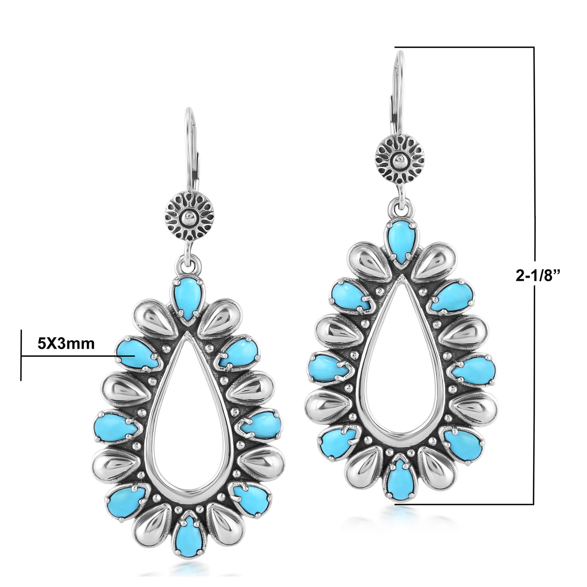 Sterling Silver Kingman Turquoise Open Teardrop Pear-Cut Dangle Earrings