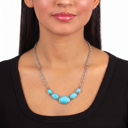 Sterling Silver Kingman Turquoise Graduated Oval Crescent Necklace, 17 Inches
