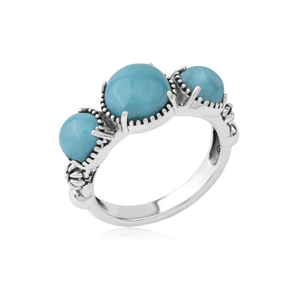Sterling Silver Kingman Turquoise Oval 3 Stone Concha and Bead Ring