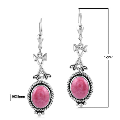 Sterling Silver Rhodonite Crossed Arrow Drop and Dangle Earrings