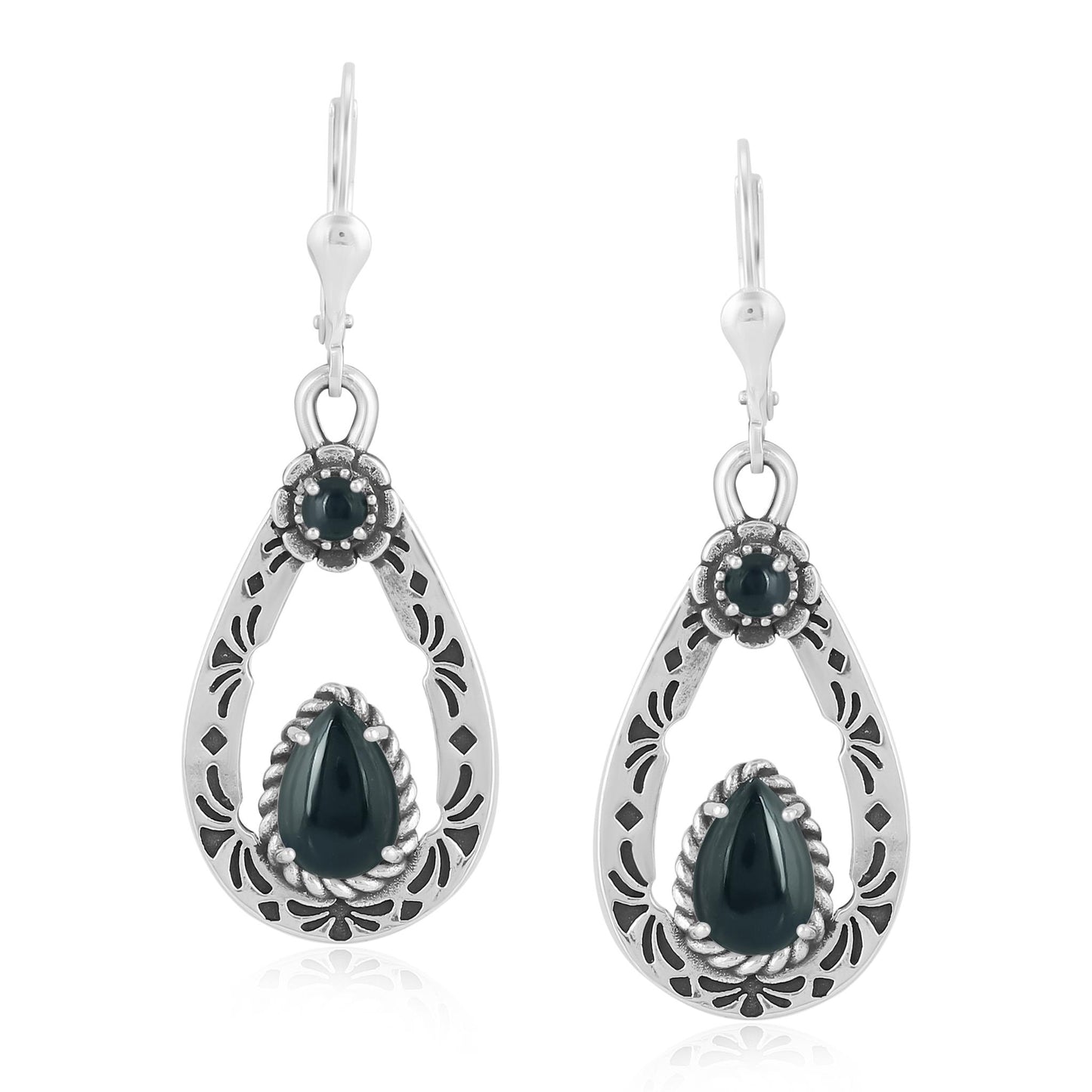 Sterling Silver Black Onyx Teardrop Dangle Earrings