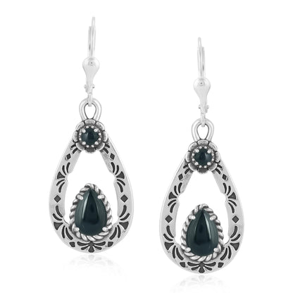Sterling Silver Black Onyx Teardrop Dangle Earrings