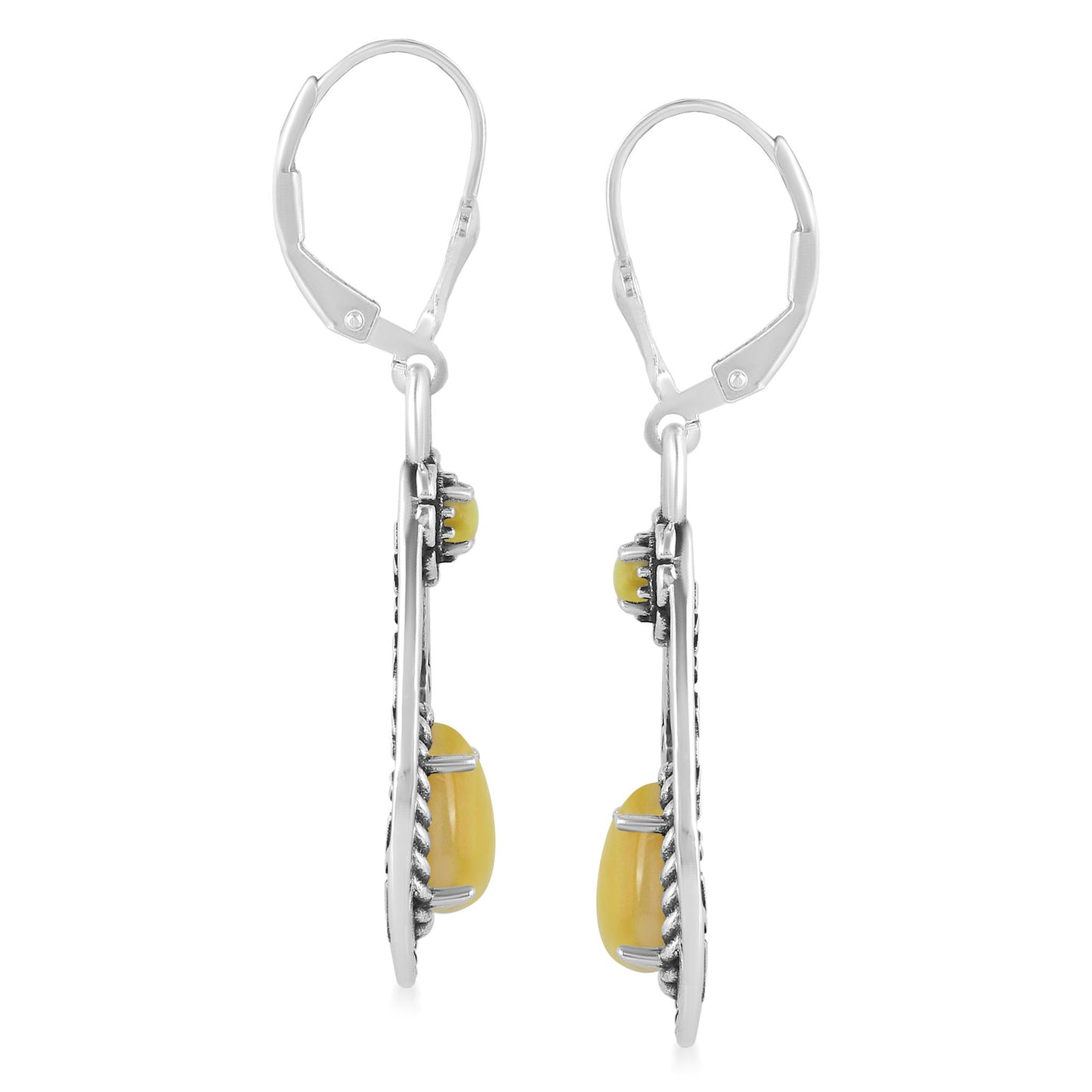 Sterling Silver Yellow Mother of Pearl Teardrop Dangle Earrings