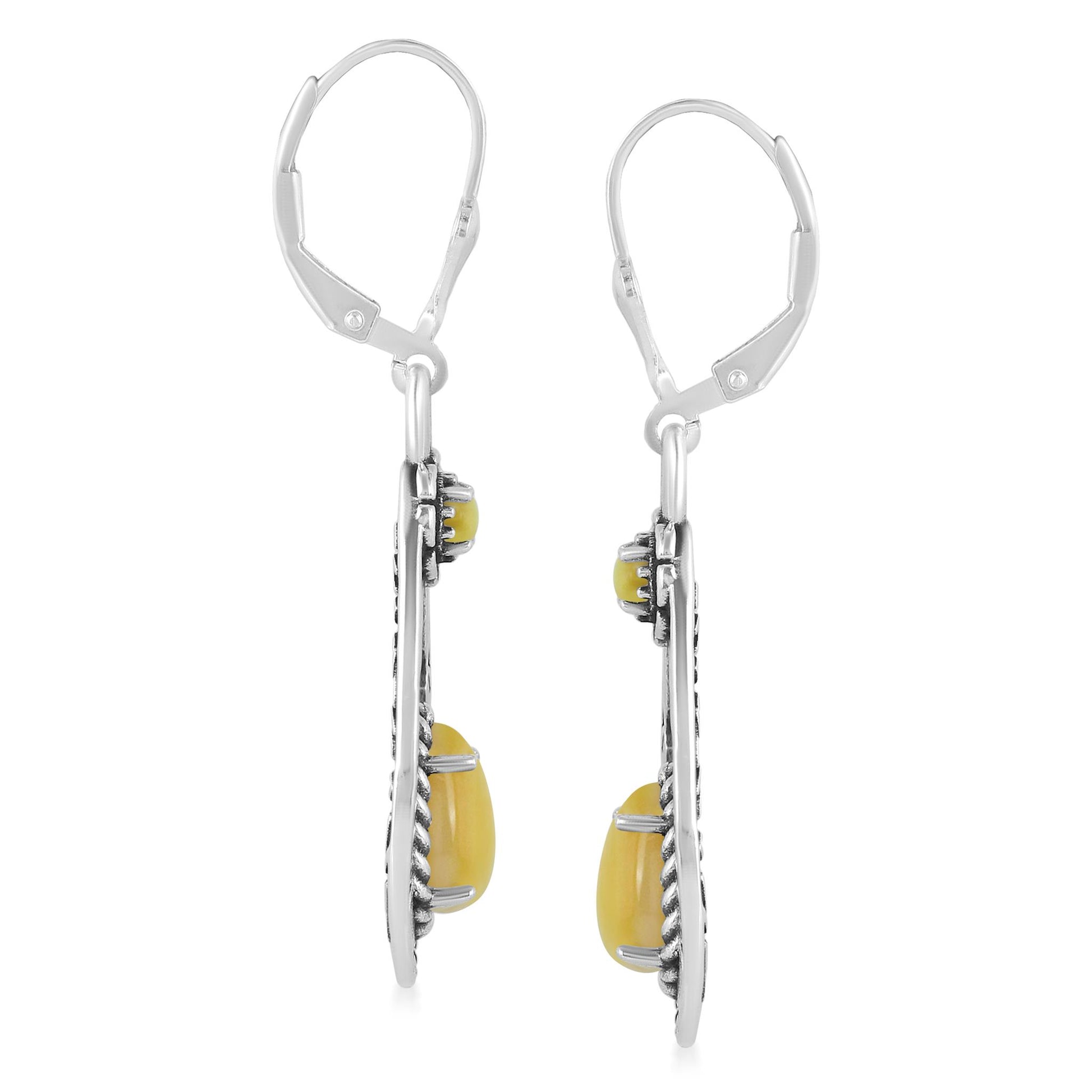 Sterling Silver Yellow Mother of Pearl Teardrop Dangle Earrings