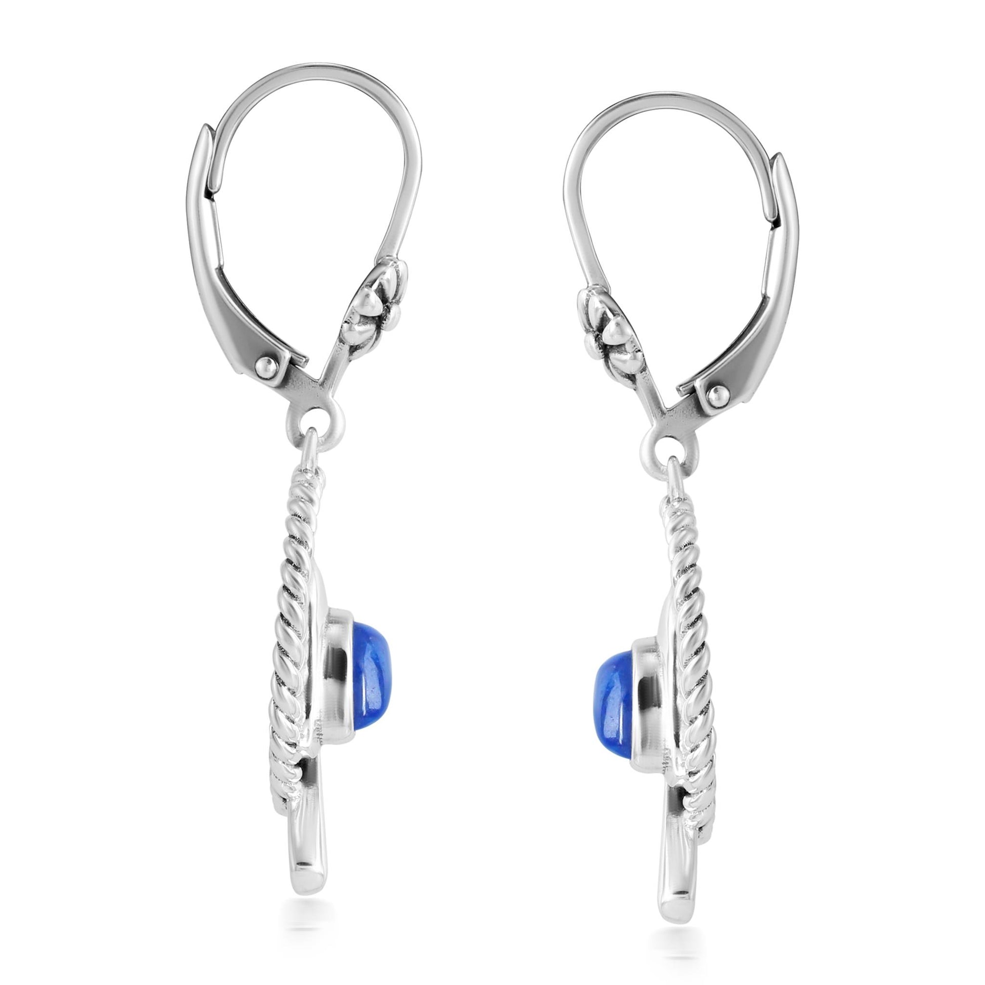 EXCLUSIVELY OURS! Sterling Silver Lapis Bird and Branch Open Circle Dangle Earrings