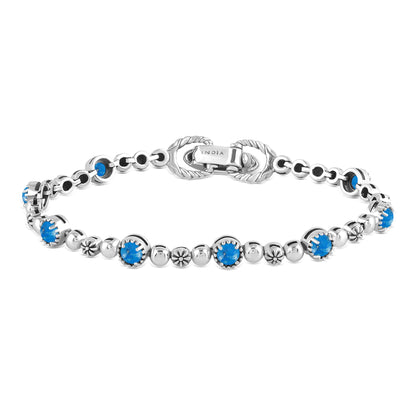Sterling Silver Denim Lapis Round Beaded Bracelet