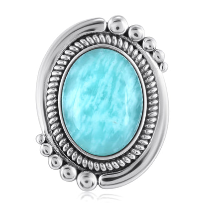 Sterling Silver Amazonite Oval Beaded Ring