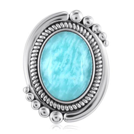 Sterling Silver Amazonite Oval Beaded Ring