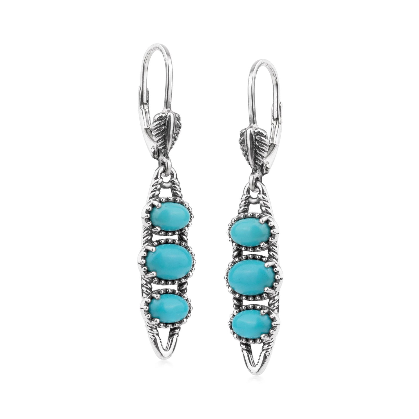 EXCLUSIVELY OURS! Sterling Silver Sleeping Beauty Turquoise Friendship Lever Back Dangle Earrings