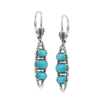 EXCLUSIVELY OURS! Sterling Silver Sleeping Beauty Turquoise Friendship Lever Back Dangle Earrings