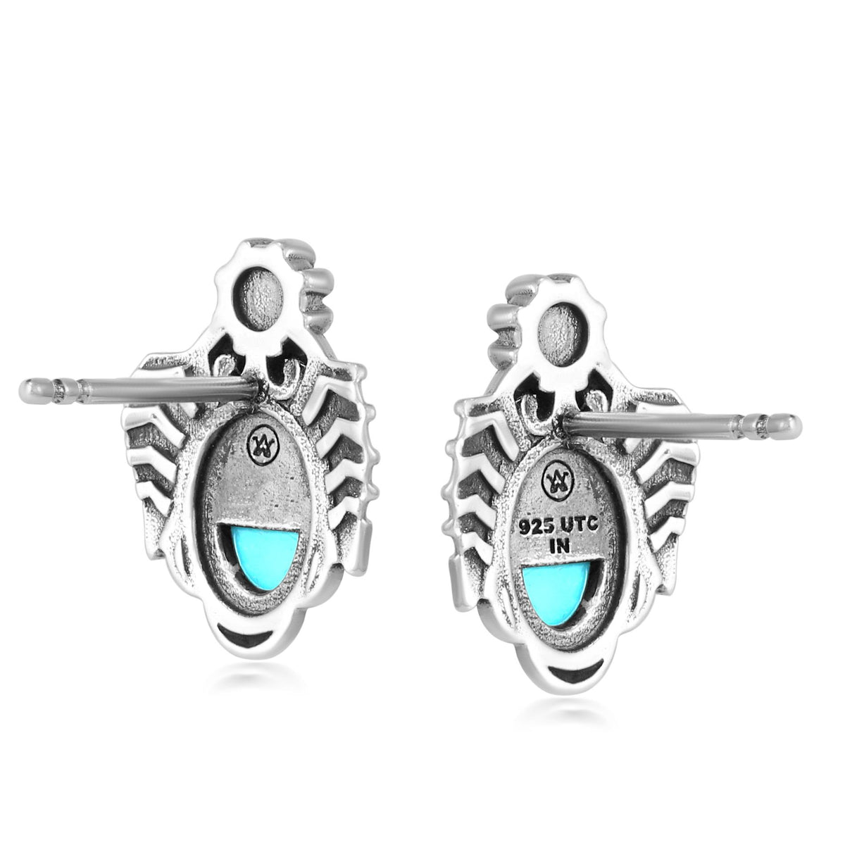 Sterling Silver Sleeping Beauty Turquoise Oval Concha and Leaf Stud Earrings
