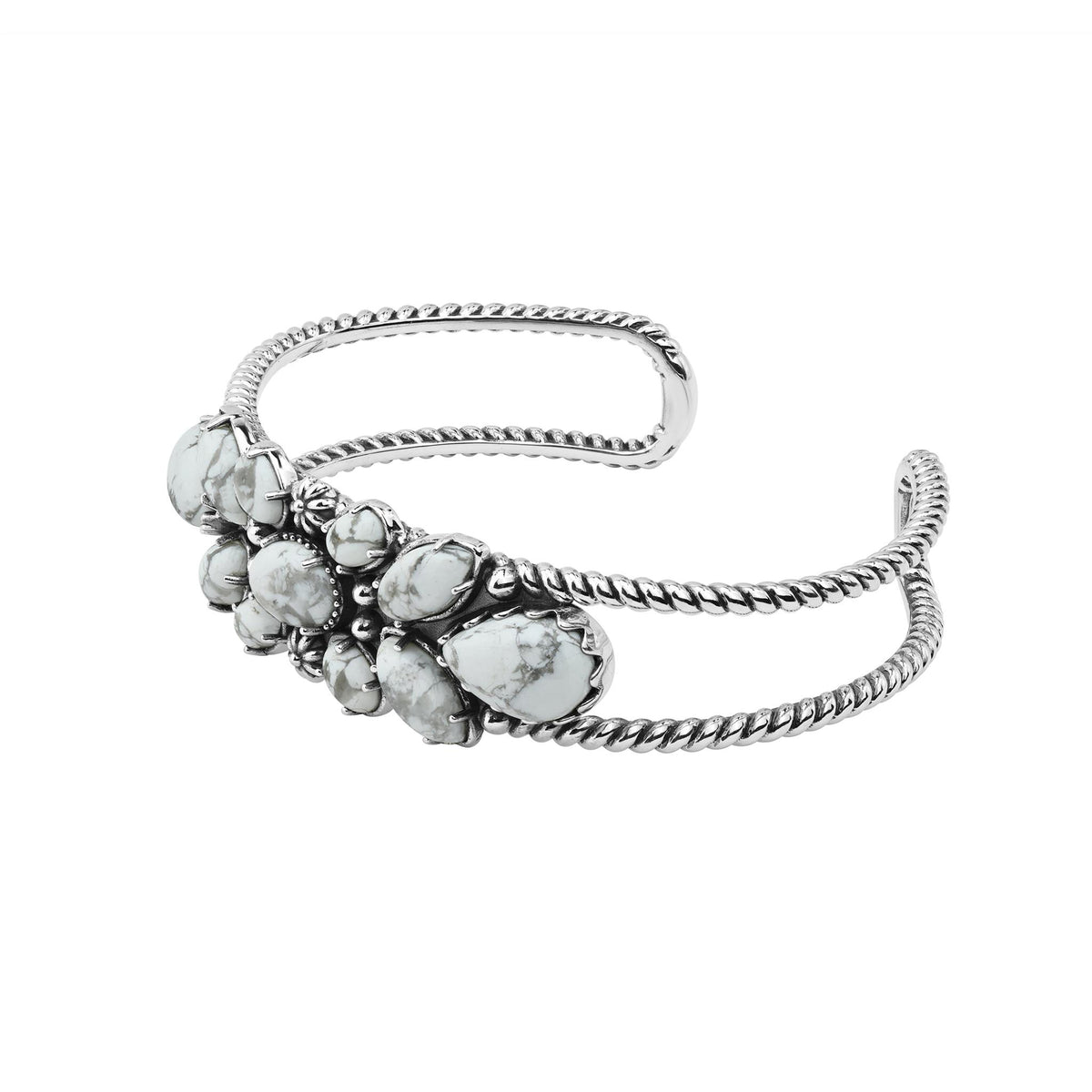 EXCLUSIVELY OURS! Sterling Silver White Howlite Cluster Cuff Bracelet