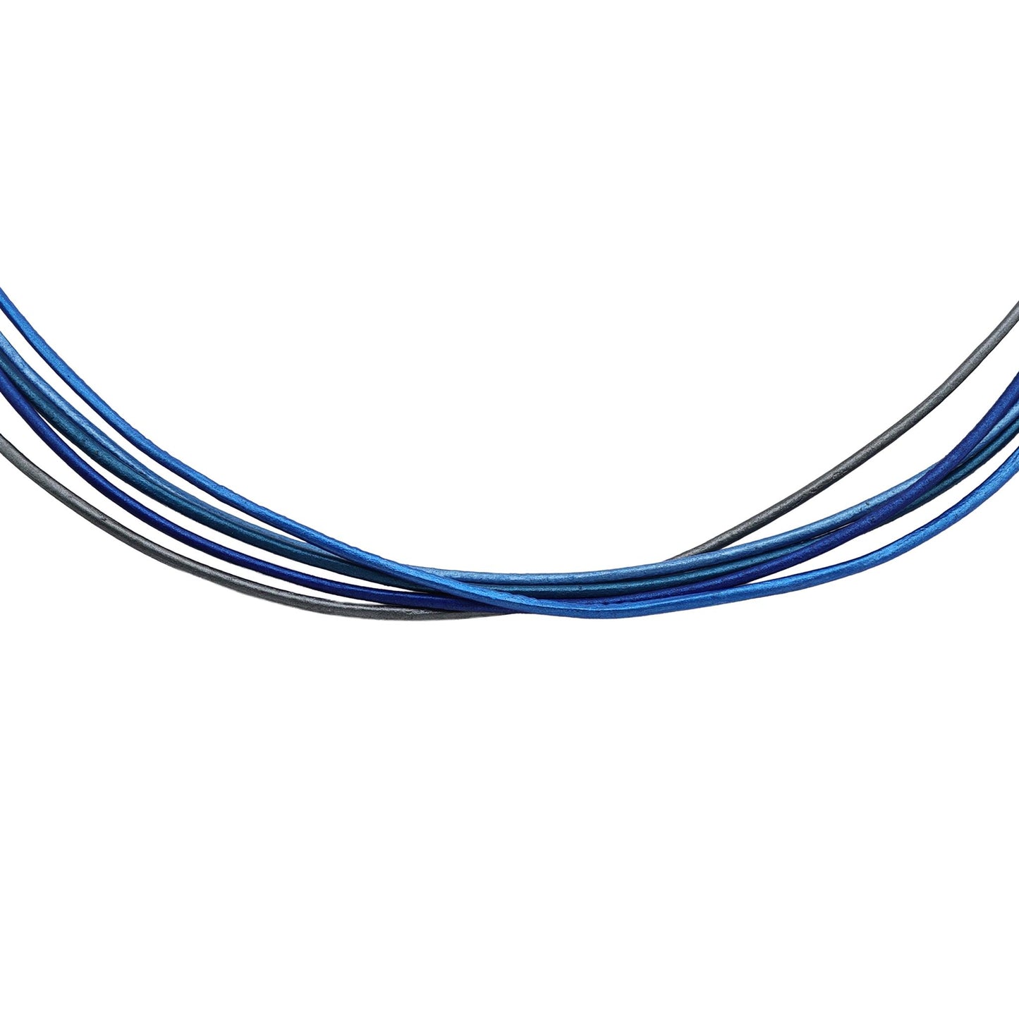 Sterling Silver Blue Leather 5 Strand Necklace, 17 to 20 Inches
