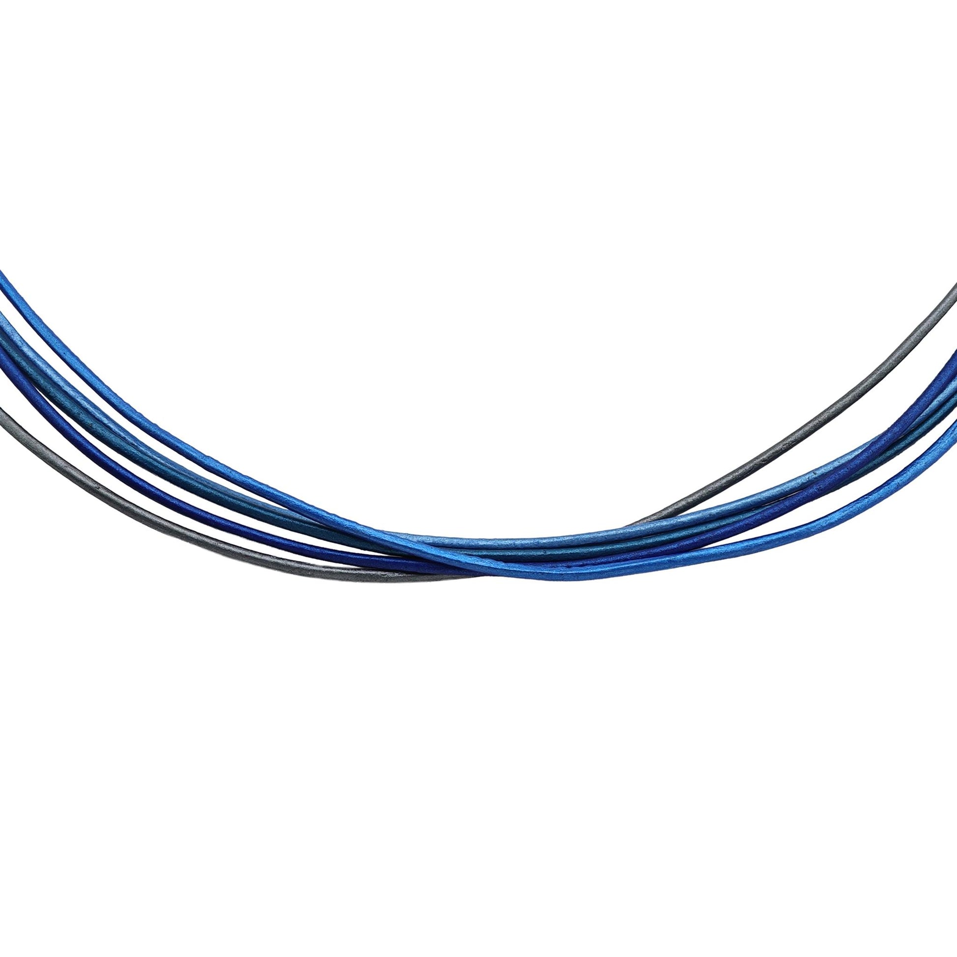 Sterling Silver Blue Leather 5 Strand Necklace, 17 to 20 Inches