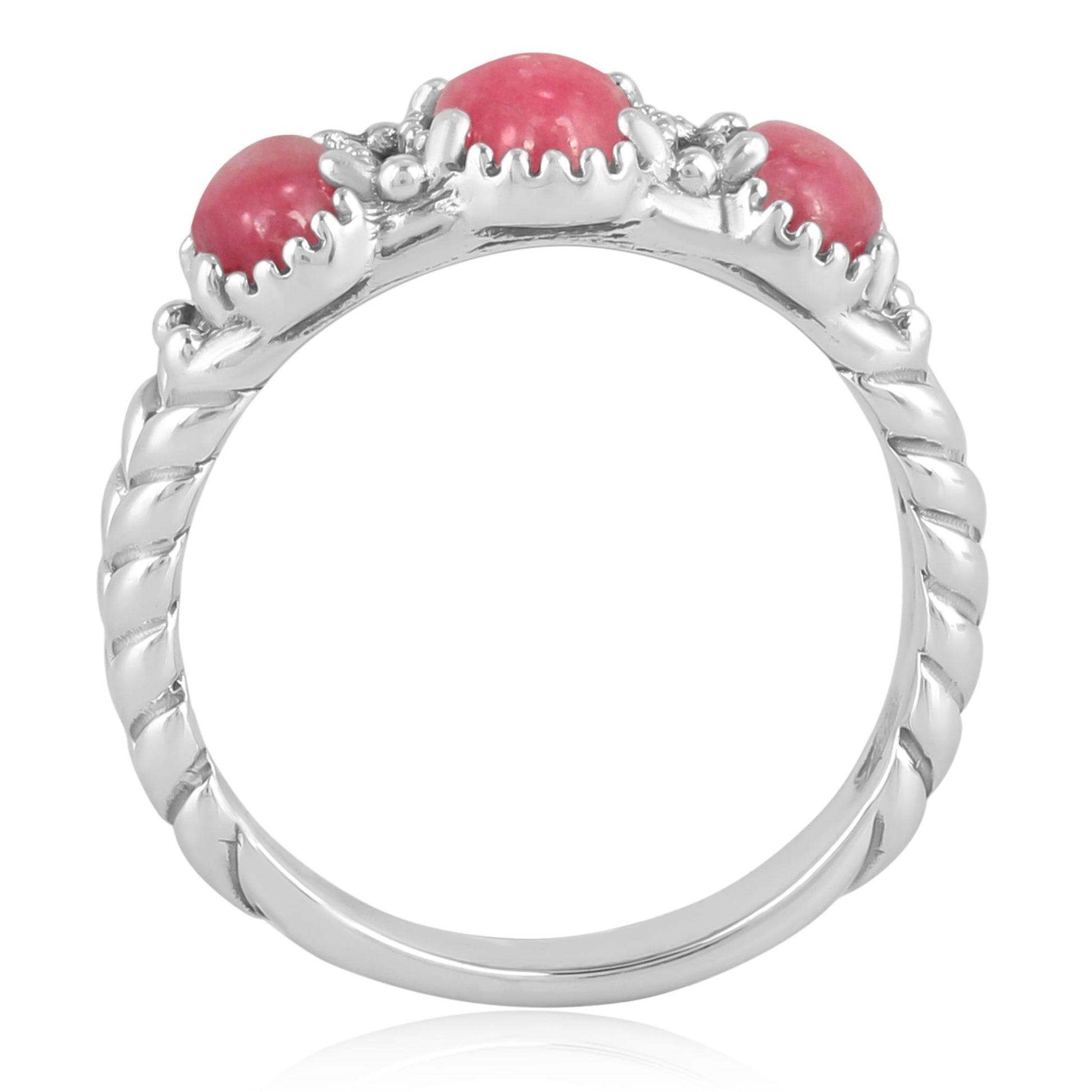 Sterling Silver Rhodonite 3-Stone Ring