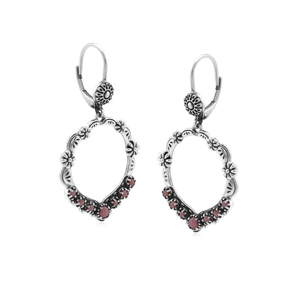 Sterling Silver Rhodonite Open Hoop Concha Lever Back Earrings