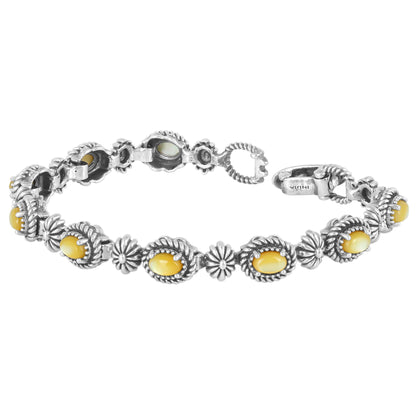 Sterling Silver Oval Yellow Mother of Pearl Tennis Bracelet