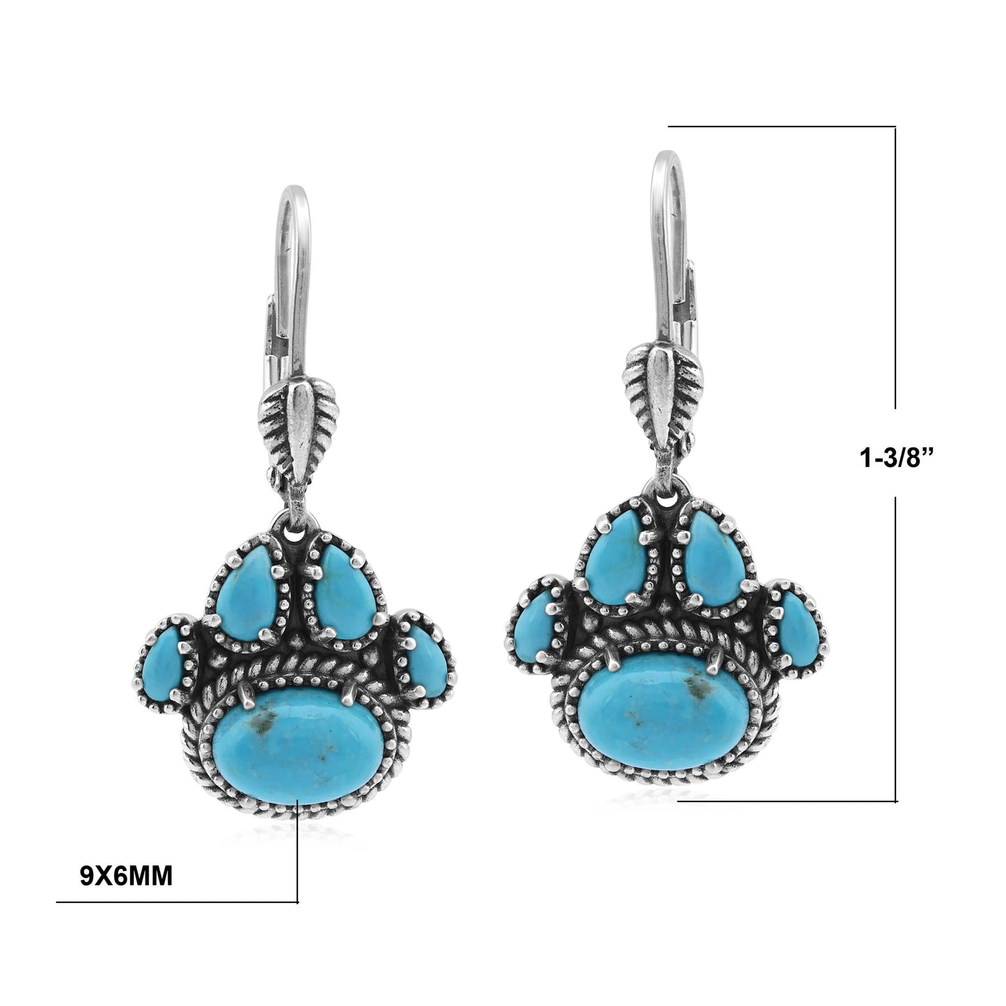 Sterling Silver Kingman Turquoise Pawprint Lever Back Earrings