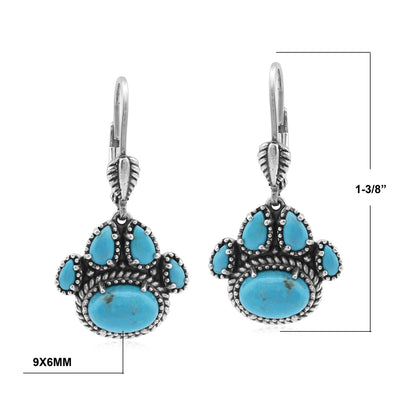 Sterling Silver Kingman Turquoise Pawprint Lever Back Earrings