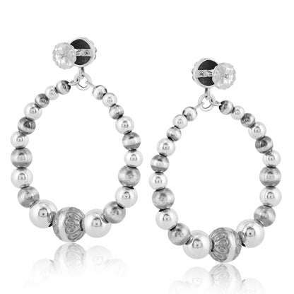 Sterling Silver Graduated Bead Hoop Earrings