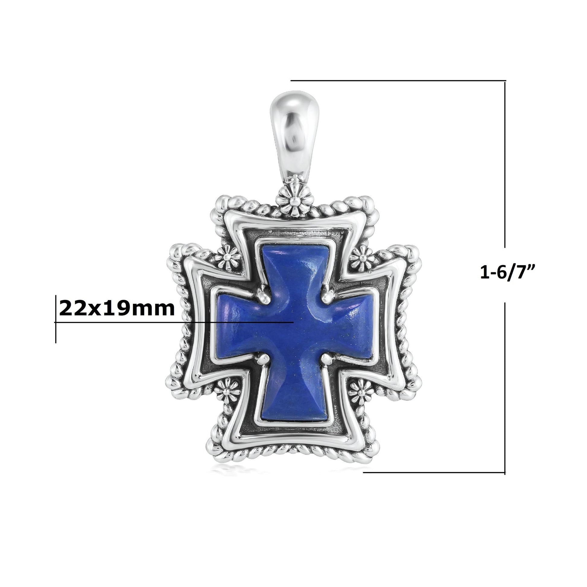 Sterling Silver Lapis Rope Detail Cross Pendant Enhancer