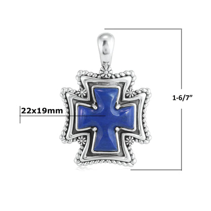 Sterling Silver Lapis Rope Detail Cross Pendant Enhancer