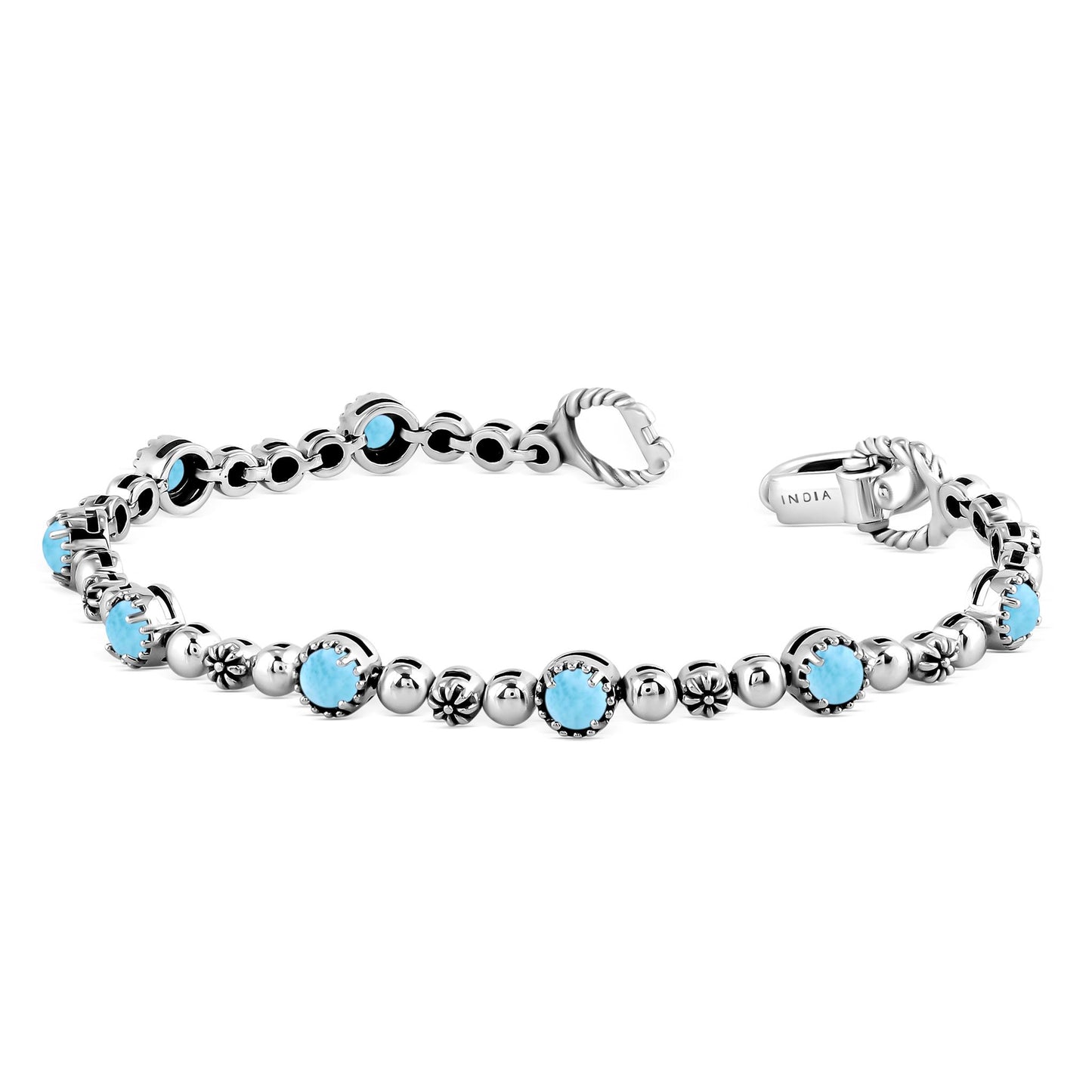 Sterling Silver Larimar Round Beaded Bracelet