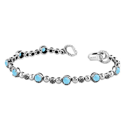 Sterling Silver Larimar Round Beaded Bracelet