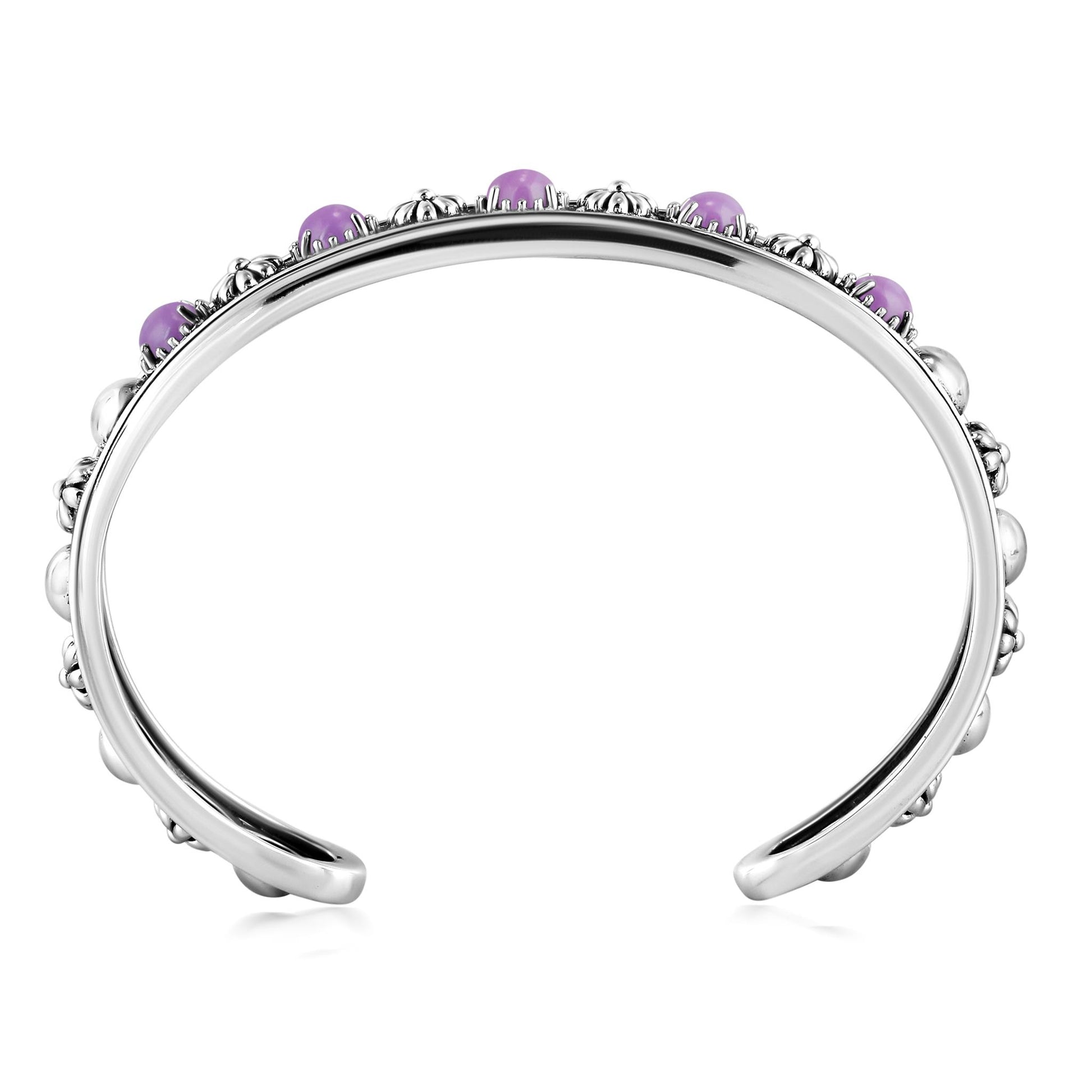 Sterling Silver Phosphosiderite Concha Flower Narrow Cuff Bracelet