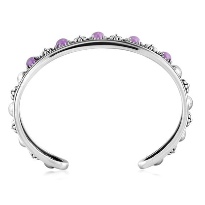 Sterling Silver Phosphosiderite Concha Flower Narrow Cuff Bracelet