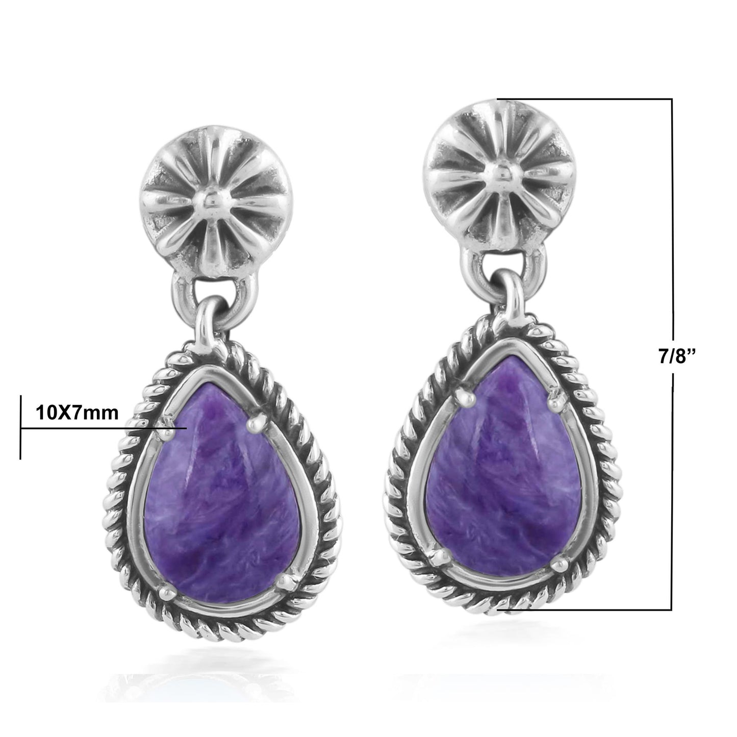 EXCLUSIVELY OURS! Sterling Silver Charoite Pear-Cut Dangle Earrings