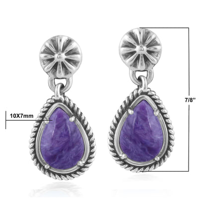 EXCLUSIVELY OURS! Sterling Silver Charoite Pear-Cut Dangle Earrings