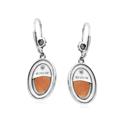 EXCLUSIVELY OURS! Sterling Silver Orange Spiny Oyster Oval Drop Lever Back Earrings