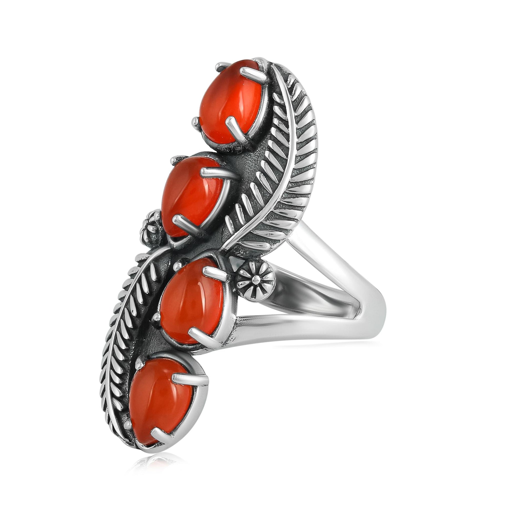 EXCLUSIVELY OURS! Sterling Silver Red Onyx Elongated Leaf Ring
