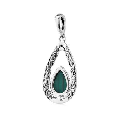 EXCLUSIVELY OURS! Sterling Silver Malachite Pear Open Teardrop Pendant Enhancer