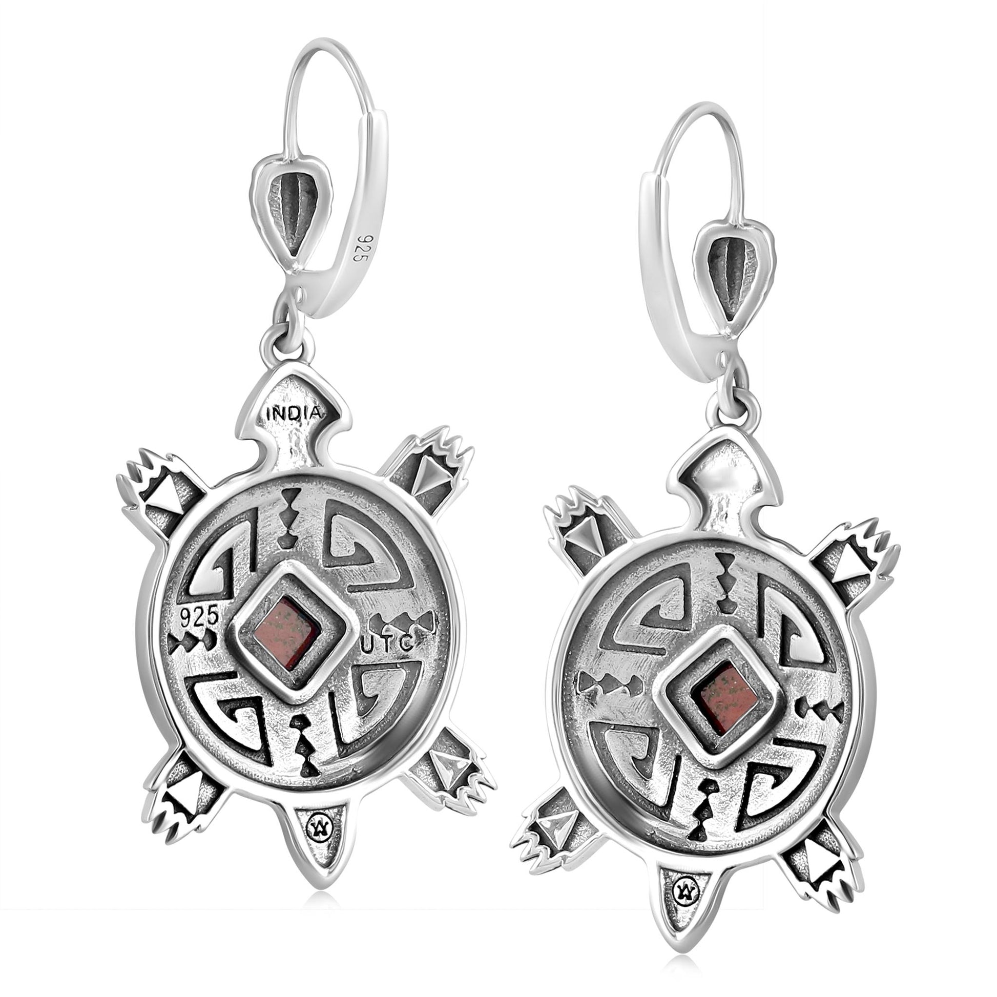 EXCLUSIVELY OURS! Sterling Silver Red Jasper Turtle Dangle Earrings