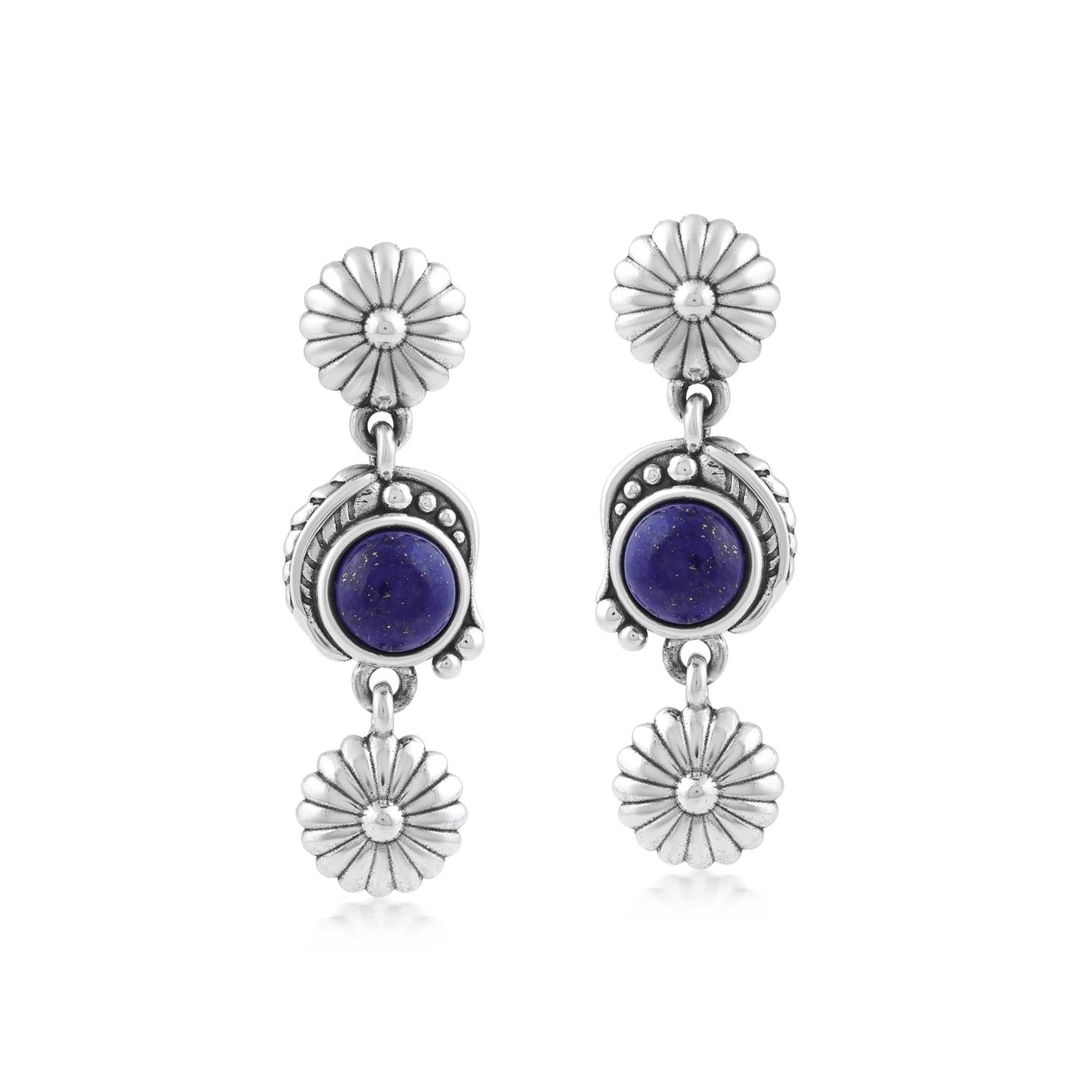 Sterling Silver Lapis Leaf and Flower Dangle Earrings