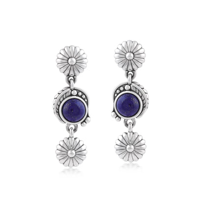 Sterling Silver Lapis Leaf and Flower Dangle Earrings