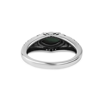  Sterling Silver Malachite Marquise-Cut Etched Ring