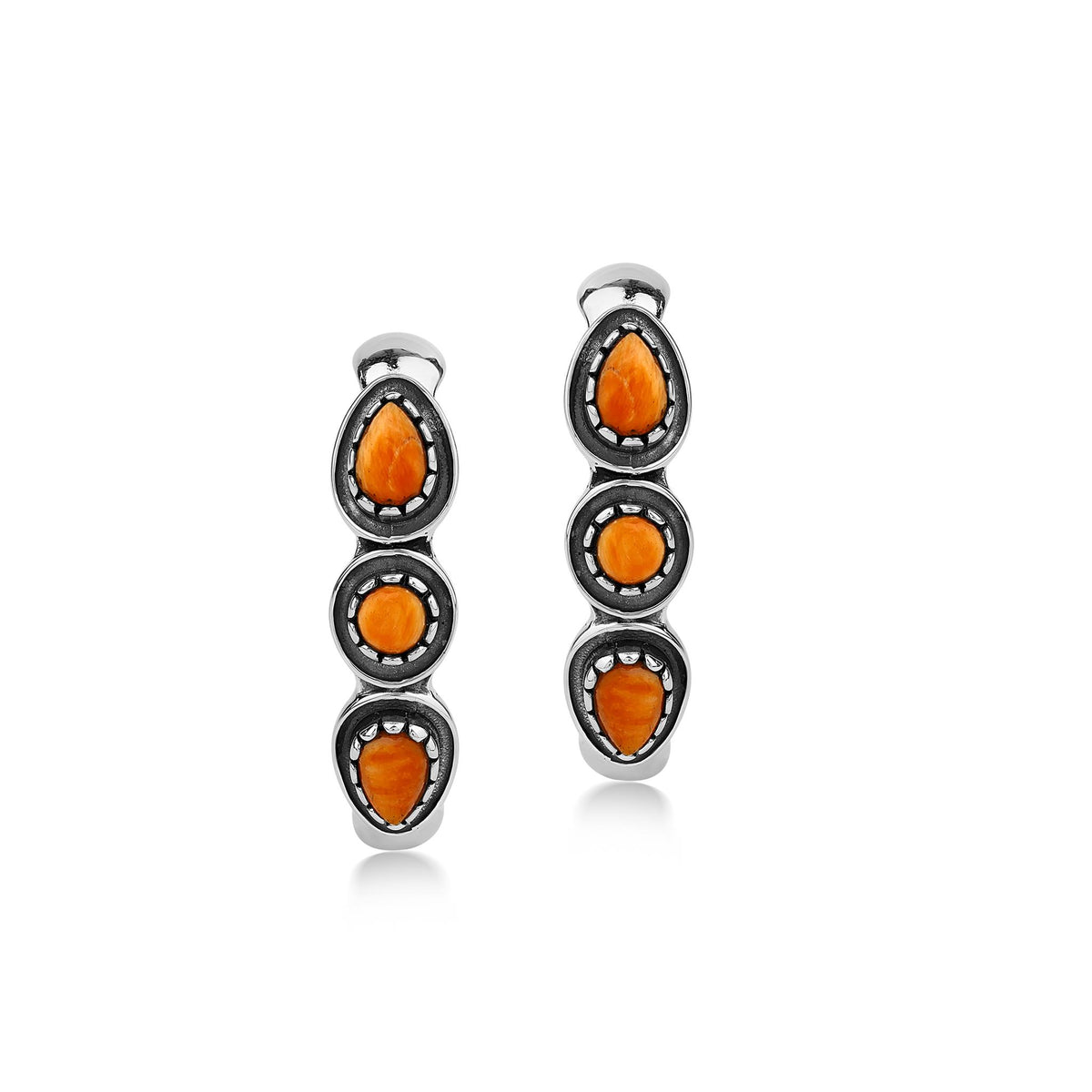 EXCLUSIVELY OURS! Sterling Silver Orange Spiny Oyster Pear and Round Cut Hoop Earrings