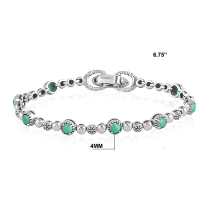 Sterling Silver Green Turquoise Round Beaded Bracelet, Sizes Small to Large